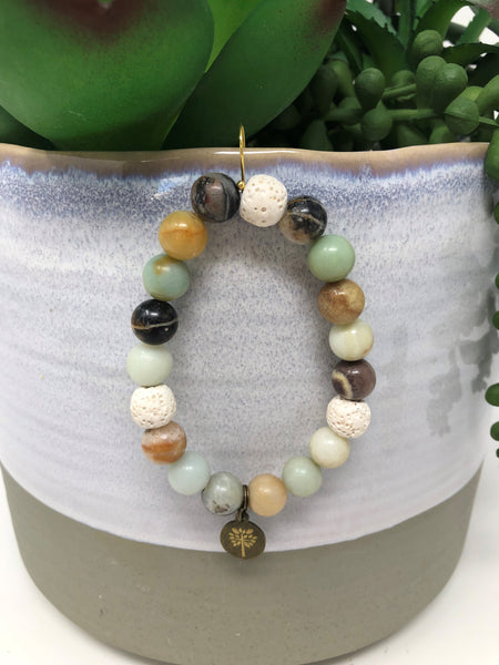 Amazonite Pale Green Gemstone with Lava Beads Diffuser Bracelet