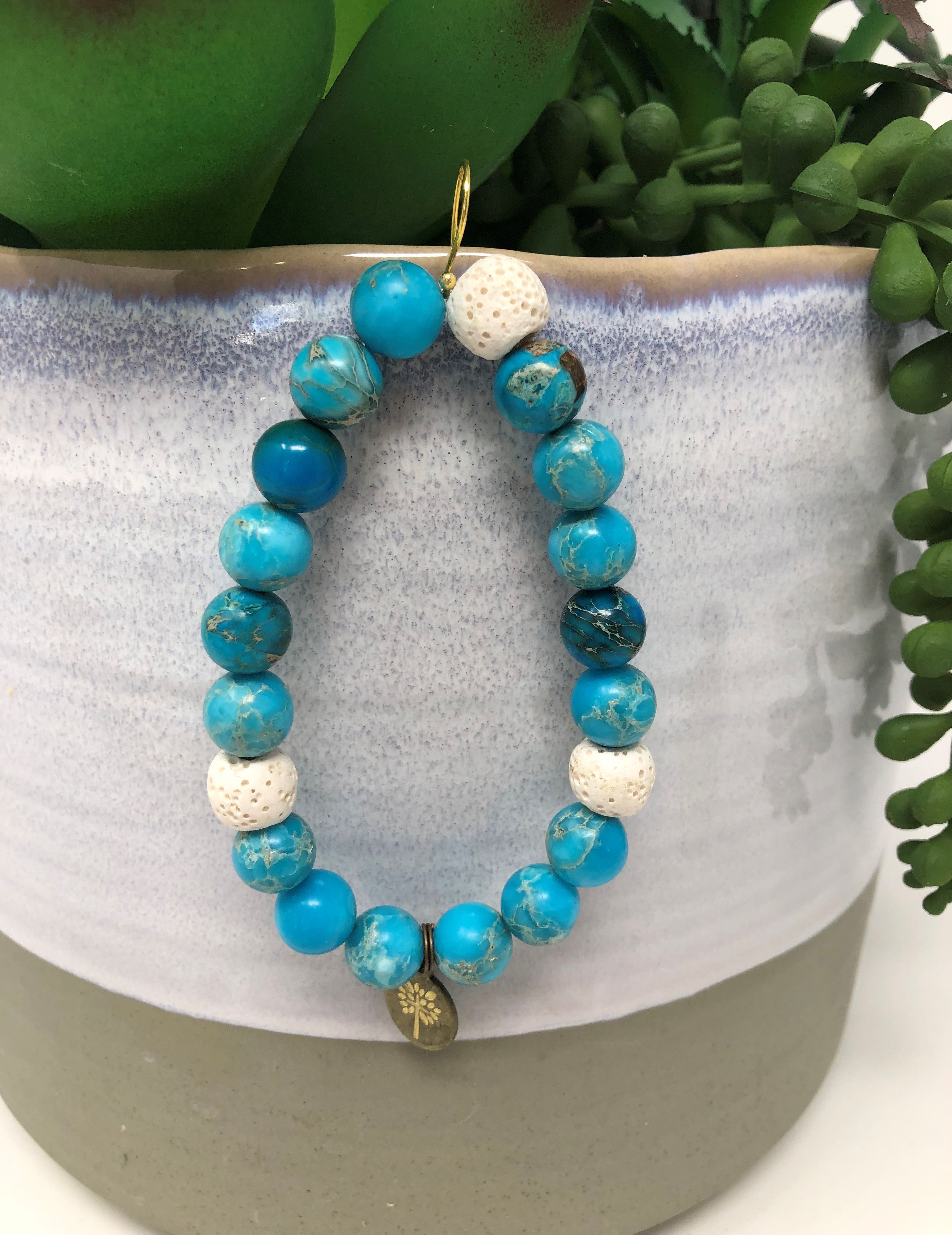 Blue Imperial Jasper Gemstone with Lava Beads Diffuser Bracelet