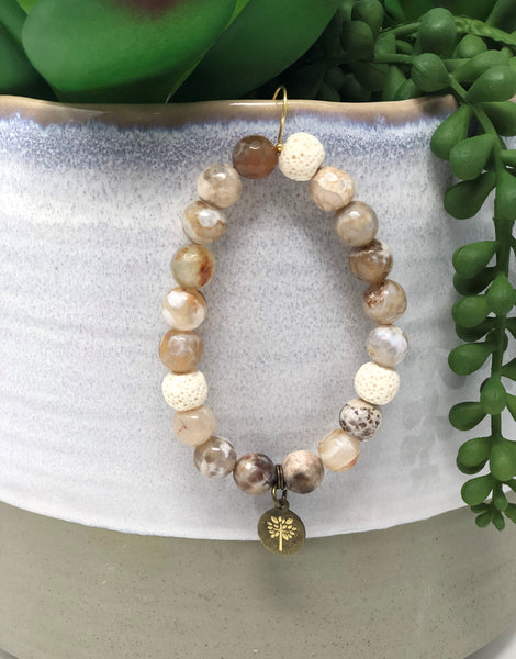 Cool Agate Gemstone with Lava Beads Diffuser Bracelet
