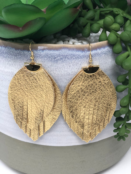 Gold Metallic Double Feathered Leaf - Large