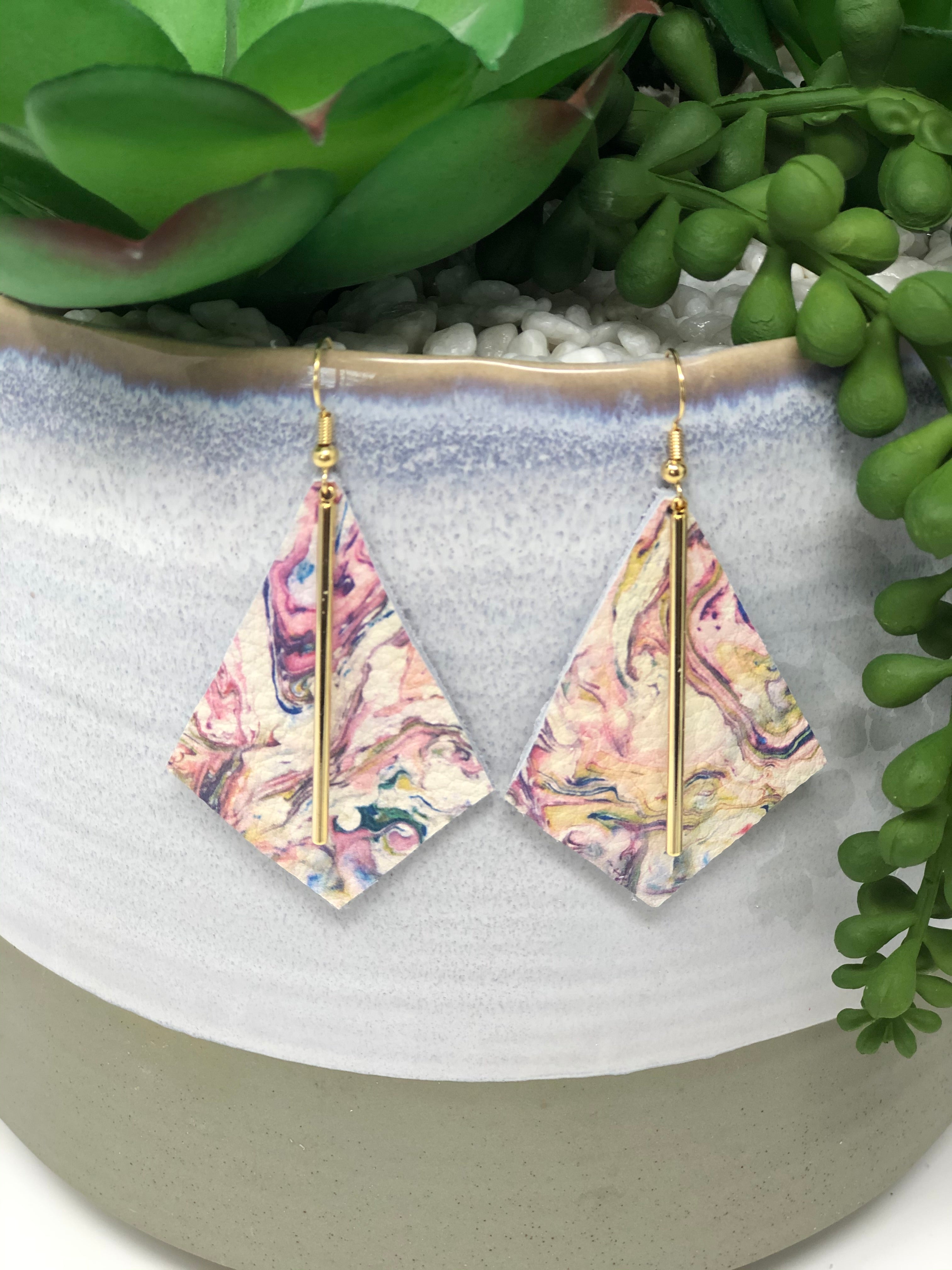 Pink Marble Kite with Gold Bars - Small