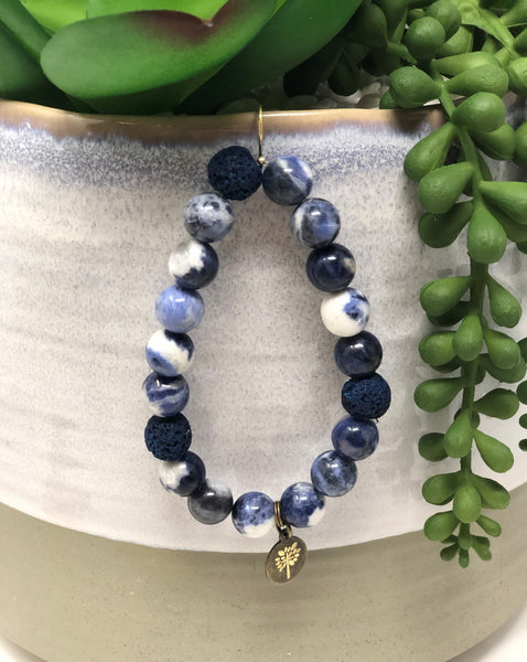 Sodalite Gemstone with Lava Beads Diffuser Bracelet